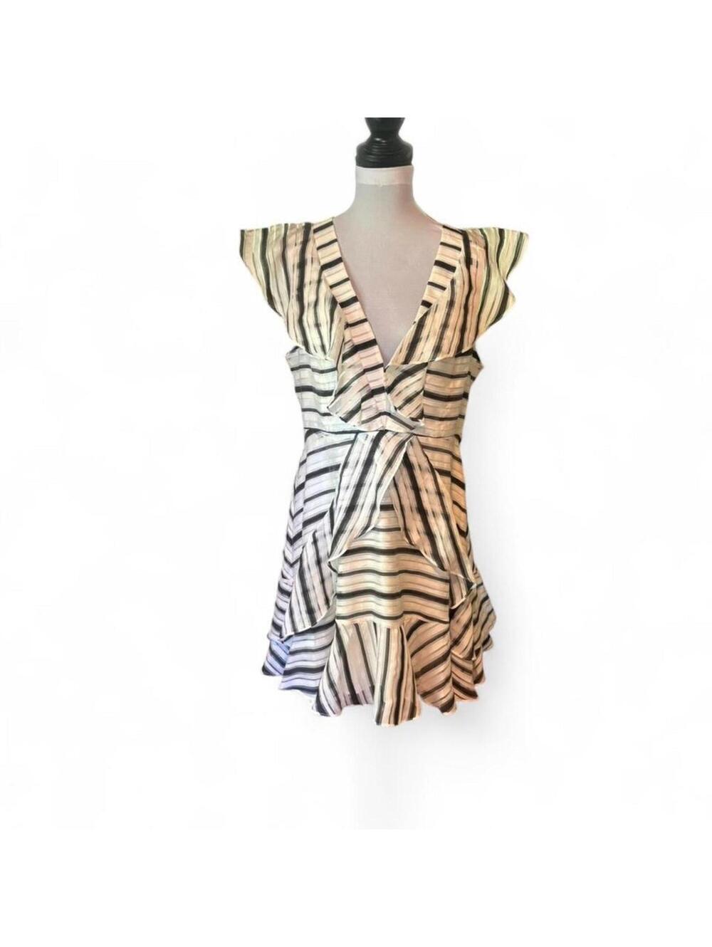 Halston striped dress with ruffle details Size: 12 NWOT